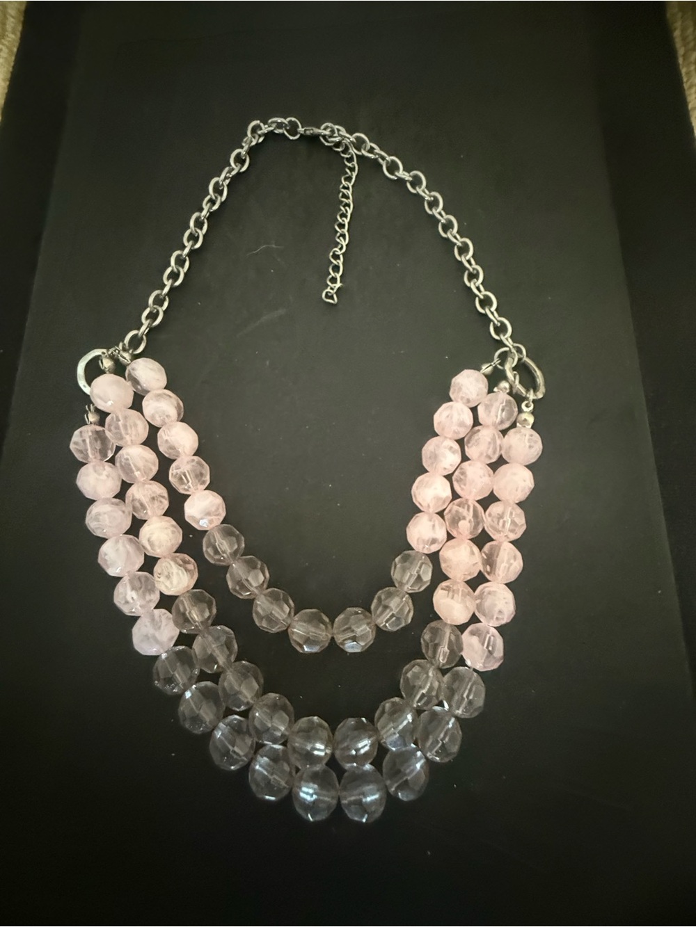 Three-Row Pink and Gray Beaded Statement Necklace